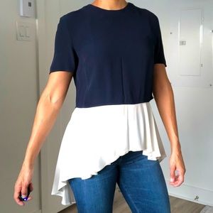 Alexander McQueen peplum tunic top, navy and white, medium